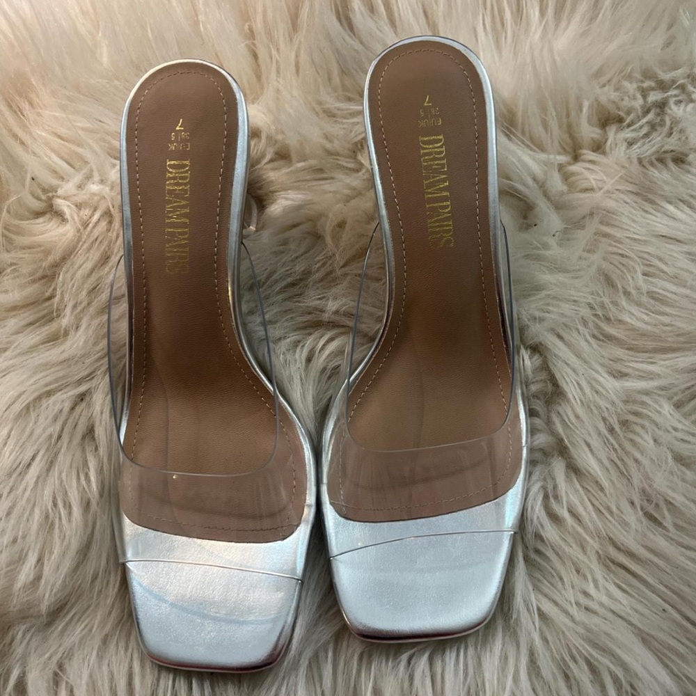 Clear mule kitten heels. Worn once, good condition.